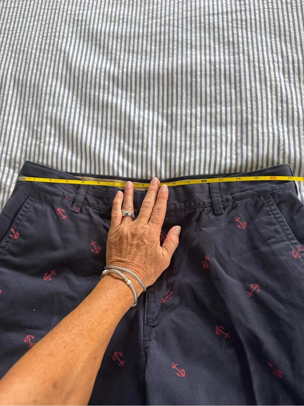 Izod Navy Flat-Front Shorts with Red Anchor Embroidery